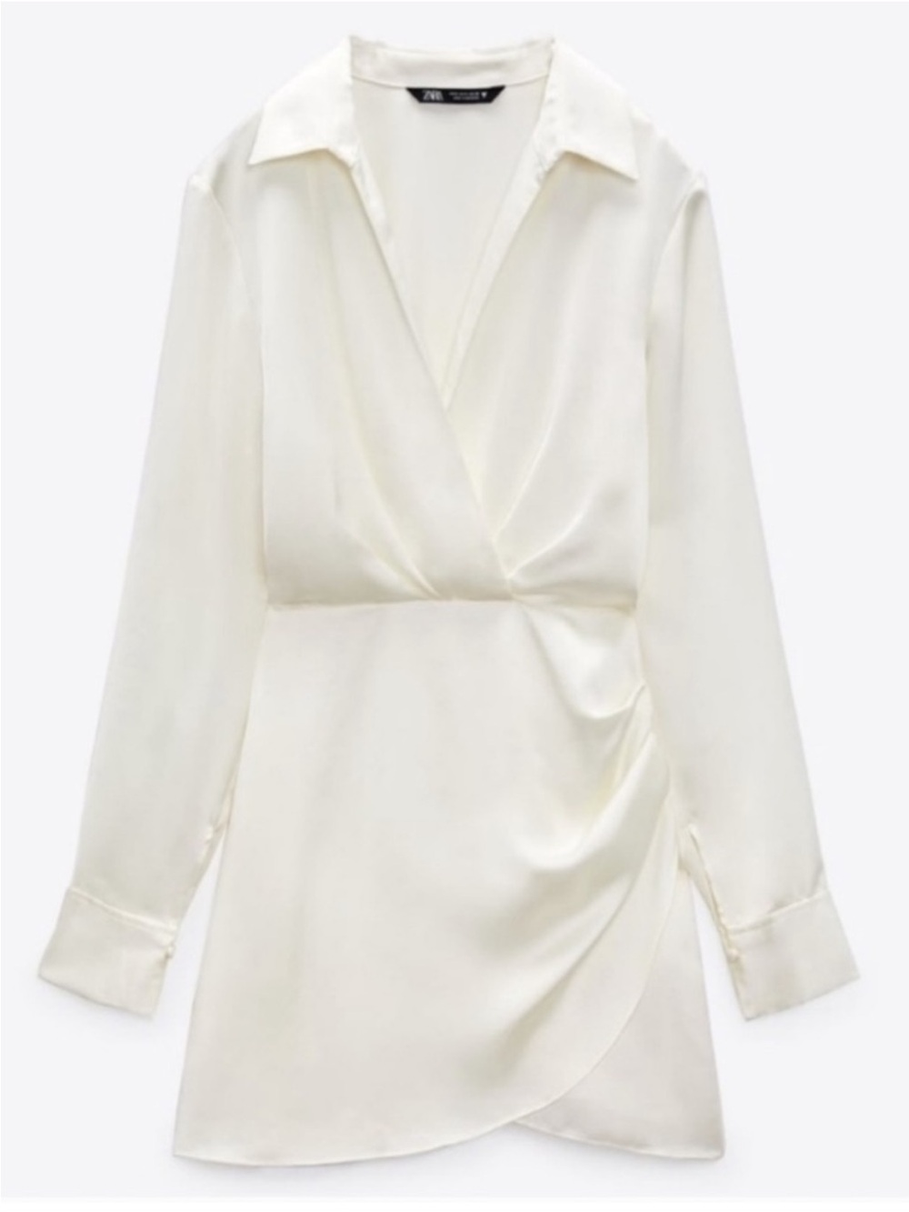 Zara White Satin Wrap-Style Mini Dress Size XS - Picture 2 of 7